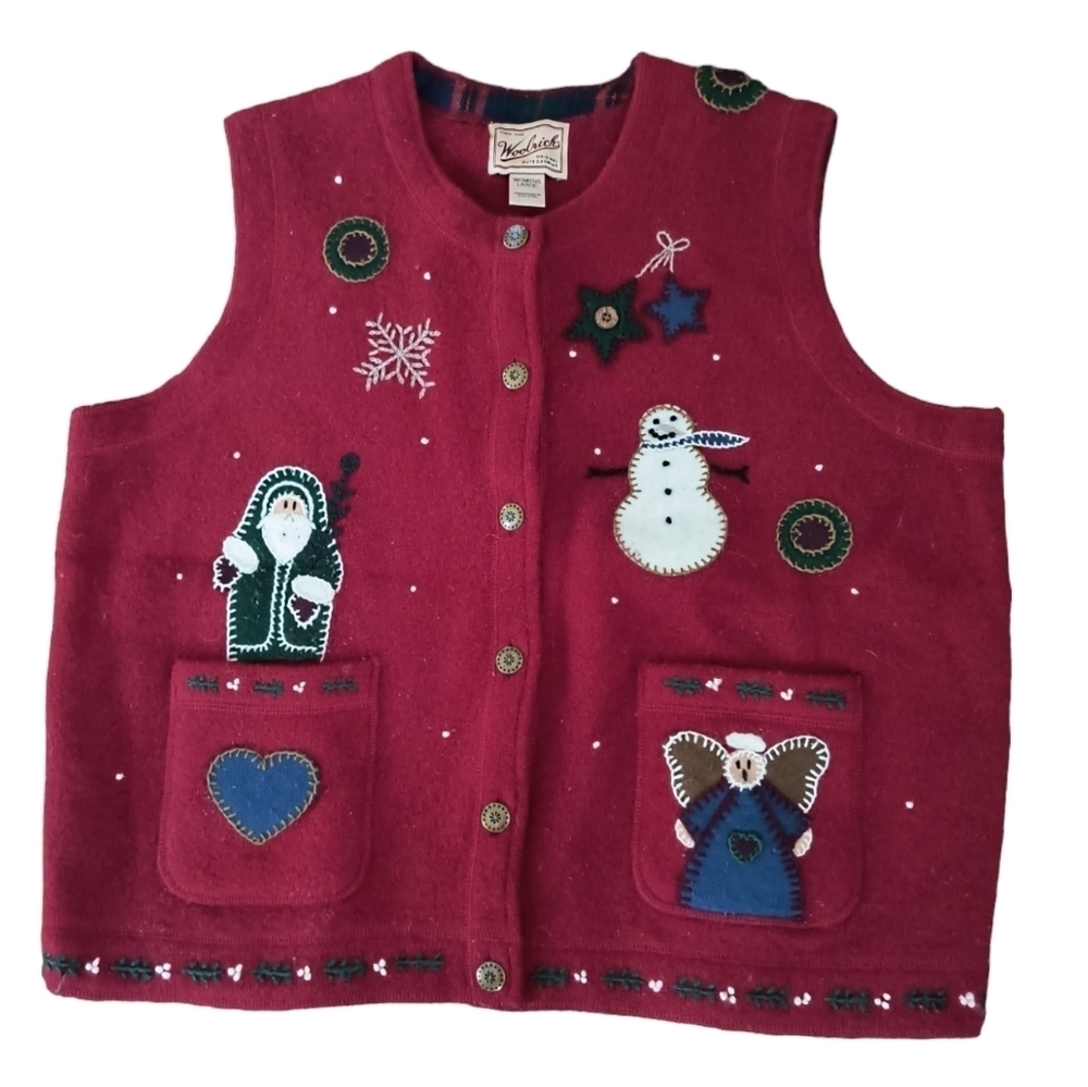 Woolrich 100% Wool Christmas Vest Size L